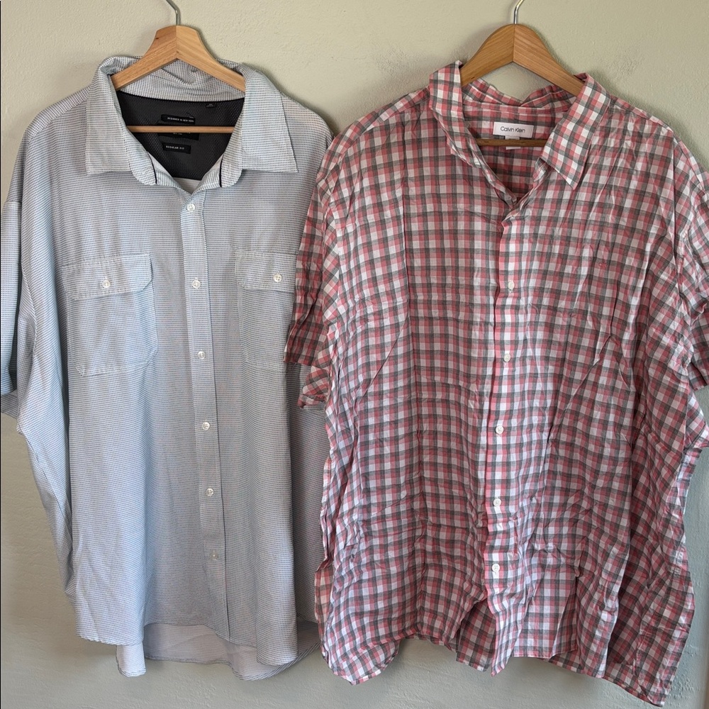 Mens 4X Bundle 2 Short Sleeve Button Up Shirt Regular Fit Lightweight Preppy